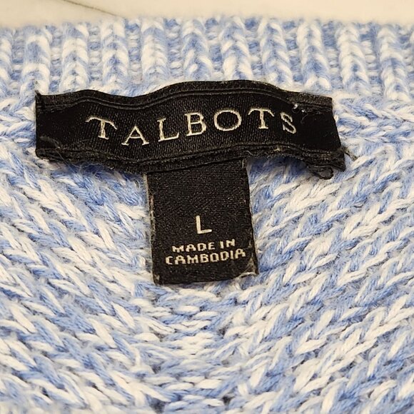 Talbots Blue & White Pima Cotton Knit Sweater Long Sleeve Womens Size L - Picture 11 of 13